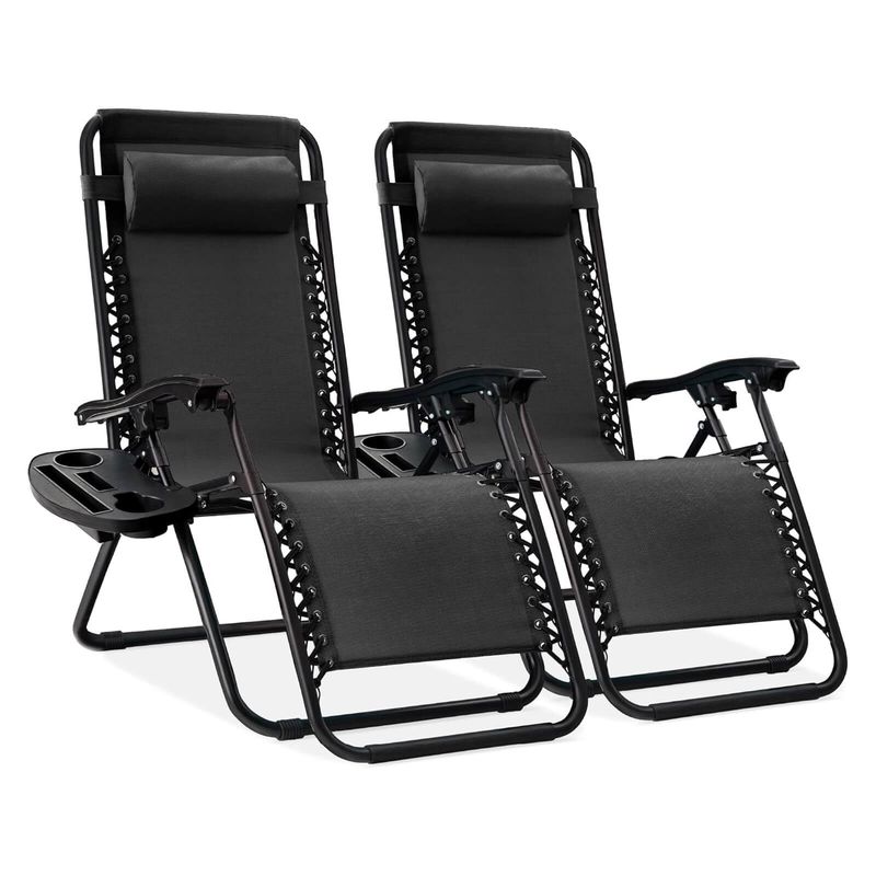 2 Sillas Plegable Camping Tipo Tumbona Multiposición Negro