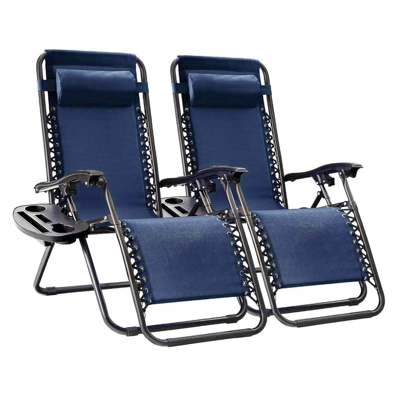2 Sillas Plegable Camping Tipo Tumbona Multiposición Azul