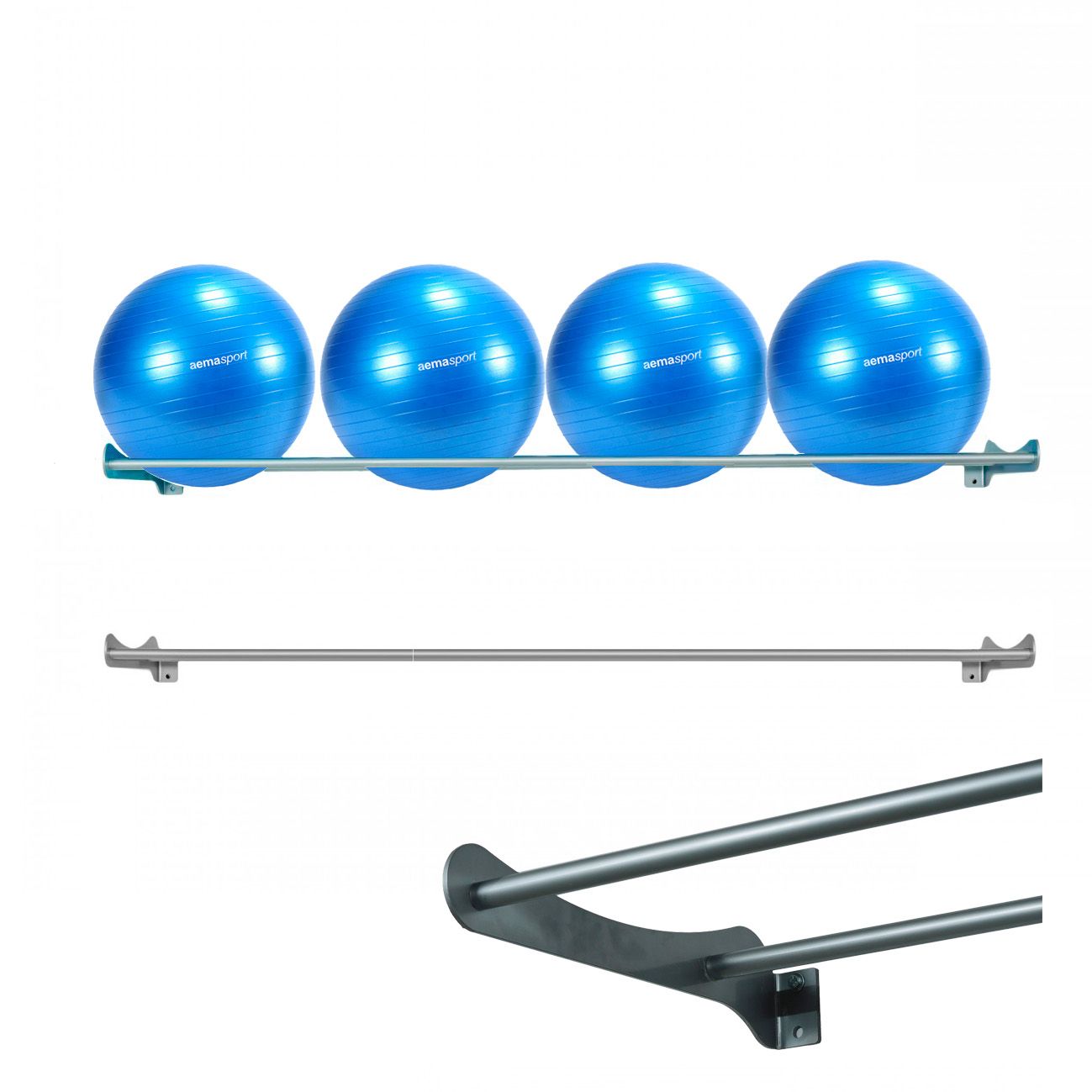 Soporte Fitball de Pared 220 cm Largo Gris
