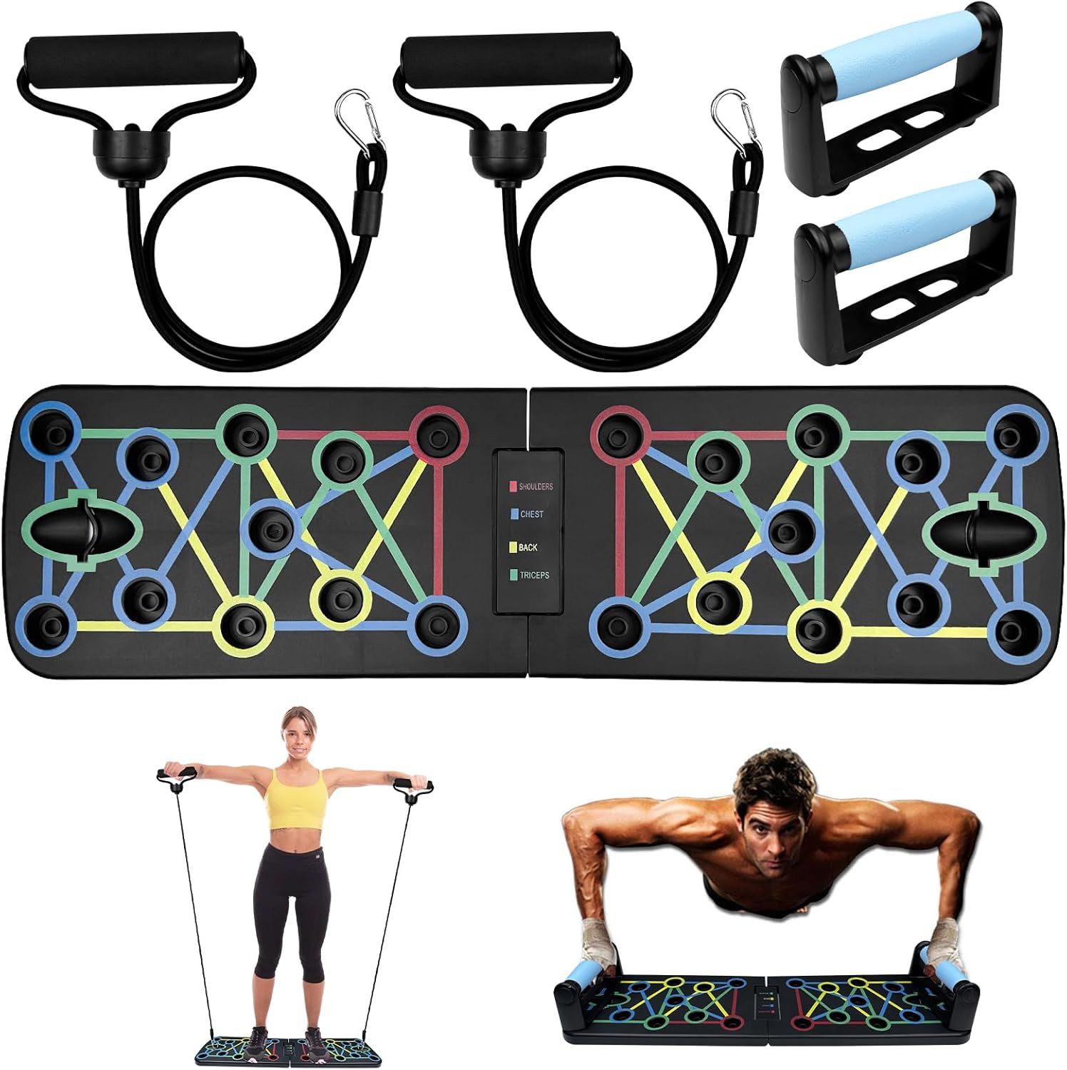 Tabla de Flexiones Push Up Multifuncional con Elásticos Fitness Negro