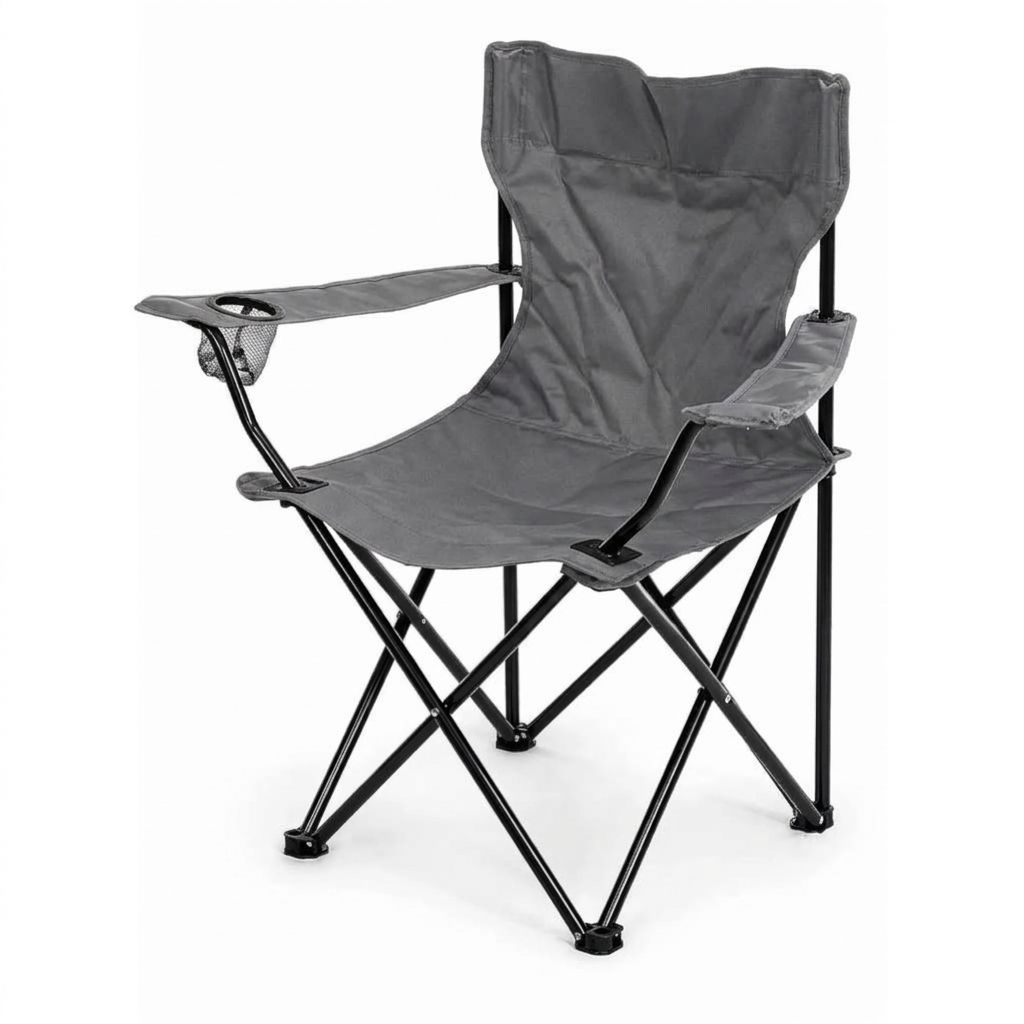 Silla Plegable Camping Pesca Portavasos y Estructura Reforzada Gris