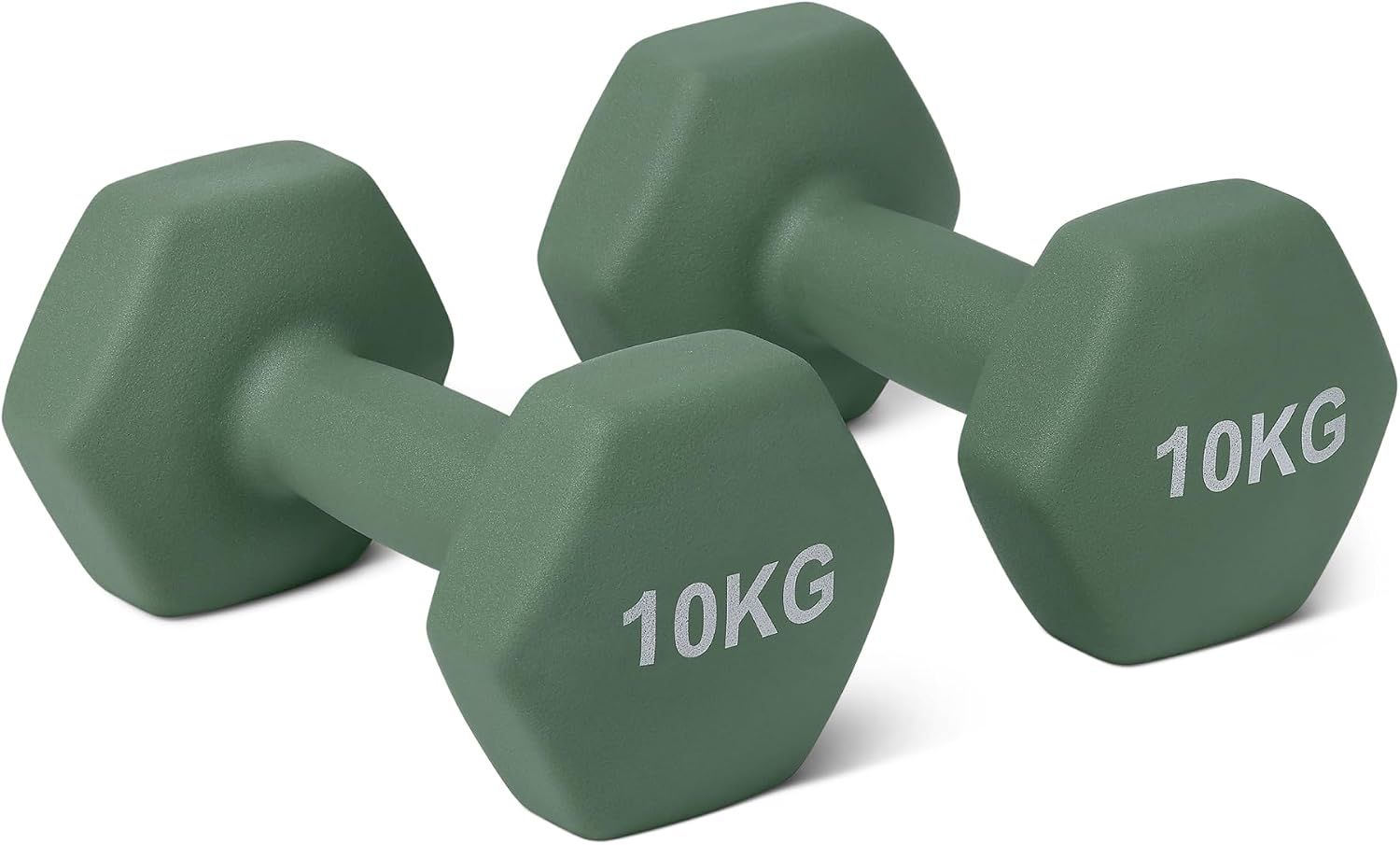 2 Mancuernas Pesas Hexagonales 10 kg Neopreno Fitness Gimnasia Verde