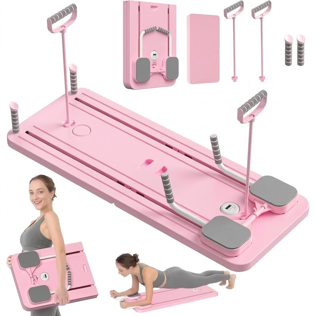 Tabla Reformadora 4 en 1 Pilates Multifunción Plegable Rosa Fitness