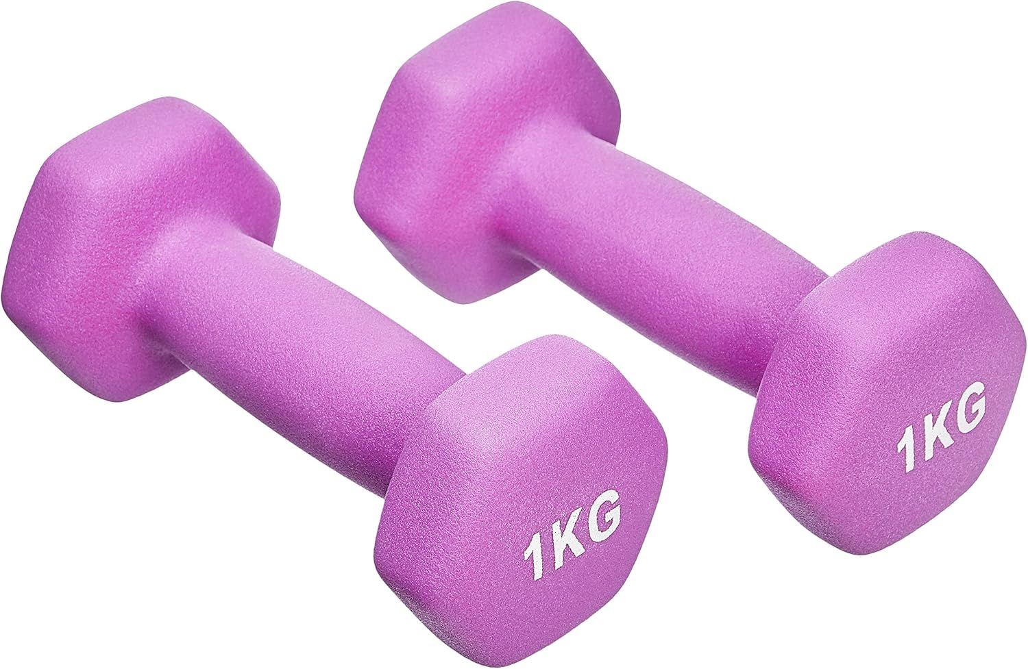 2 Mancuernas Pesas Hexagonales 1 kg Neopreno Fitness Gimnasia Morado