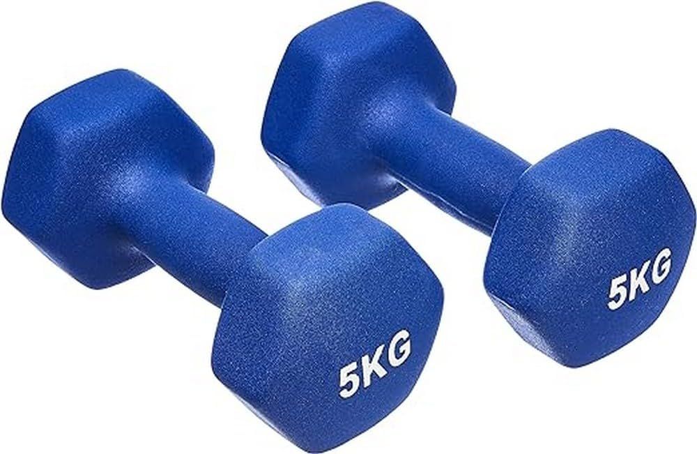 2 Mancuernas Pesas Hexagonales 5 kg Neopreno Fitness Gimnasia Azul