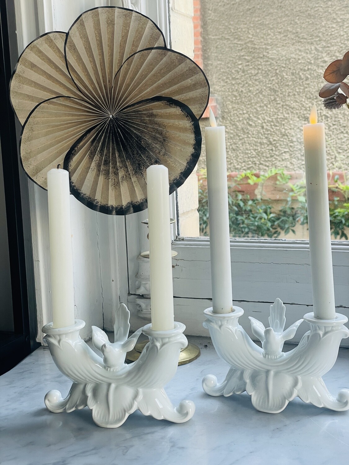 Paire de chandelier oiseaux porcelaine