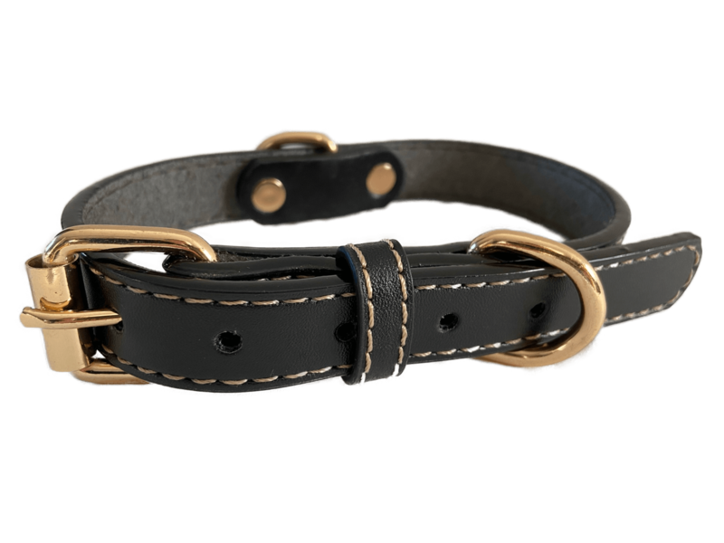 Halsband hond - Hondenhalsband - Volnerfleer - Zwart - Leer gestikt - Maat S