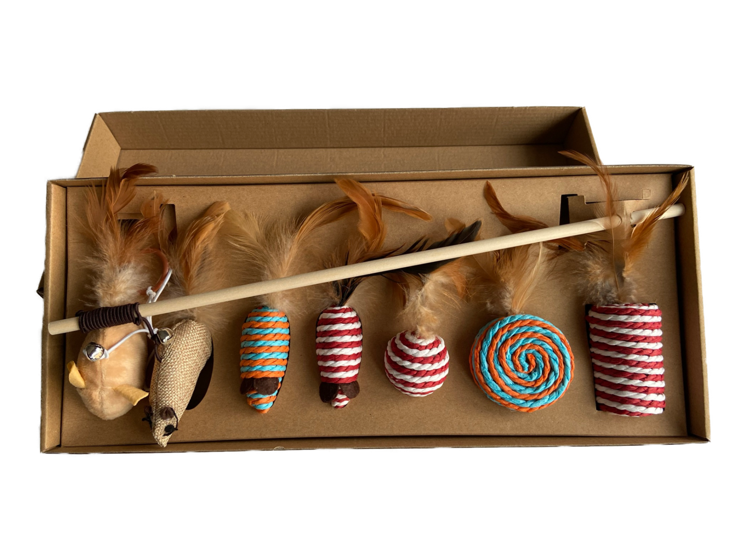 Luxe kattenspeeltjes in doos - Kattenhengel - 7 x kattenspeeltjes