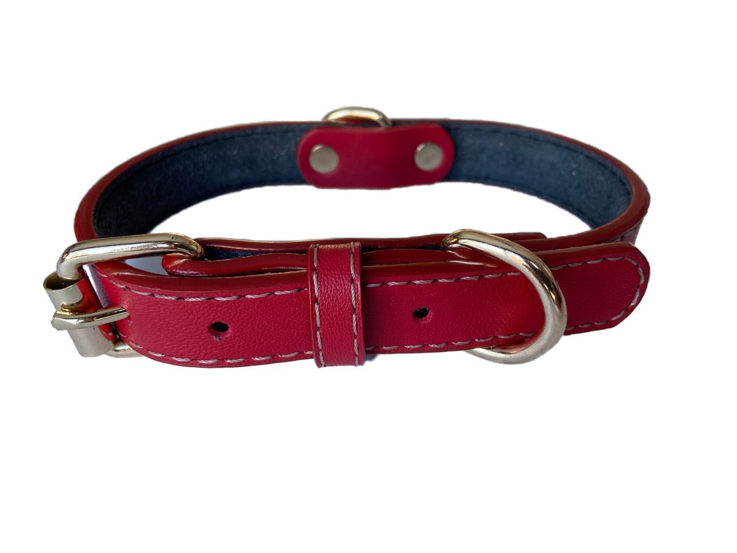 Halsband hond - Hondenhalsband - Volnerfleer - Rood - Leer gestikt - Maat S