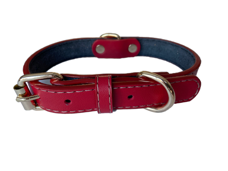 Halsband hond - Hondenhalsband - Volnerfleer - Rood - Leer gestikt - Maat S