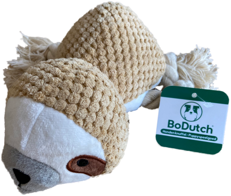 BoDutch Honden knuffel Luiaard - Puppyknuffel - Flostouw- met piep