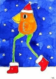 Grußkarte Weihnachtsogel orange
