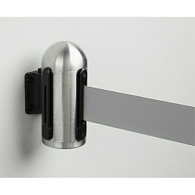 Wall Mounted Retractable Barrier Grey Belt - Brushed Steel