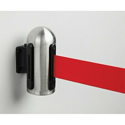 Wall Mounted Retractable Barrier Red Belt - Brushed Steel