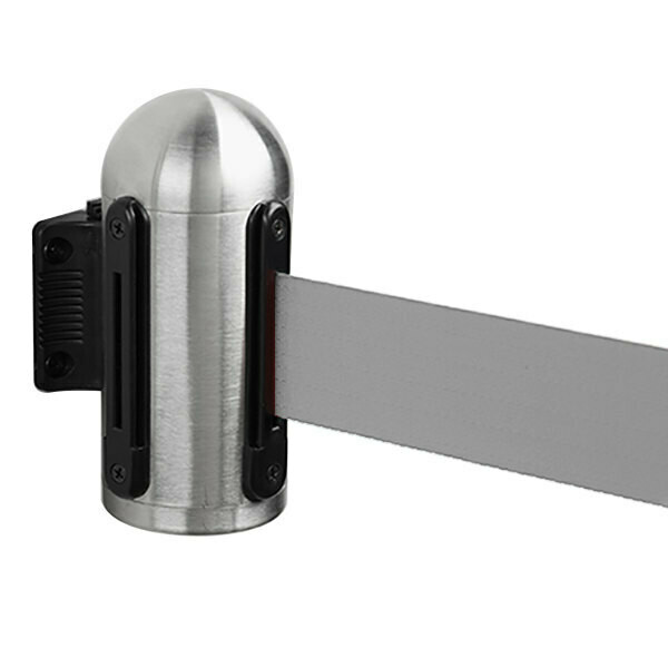 Wall Mounted Retractable Barrier Grey Belt - Brushed Steel