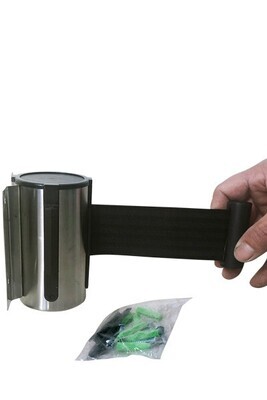 Wall Mounted Budget Retractable Barrier Black Belt - Chrome