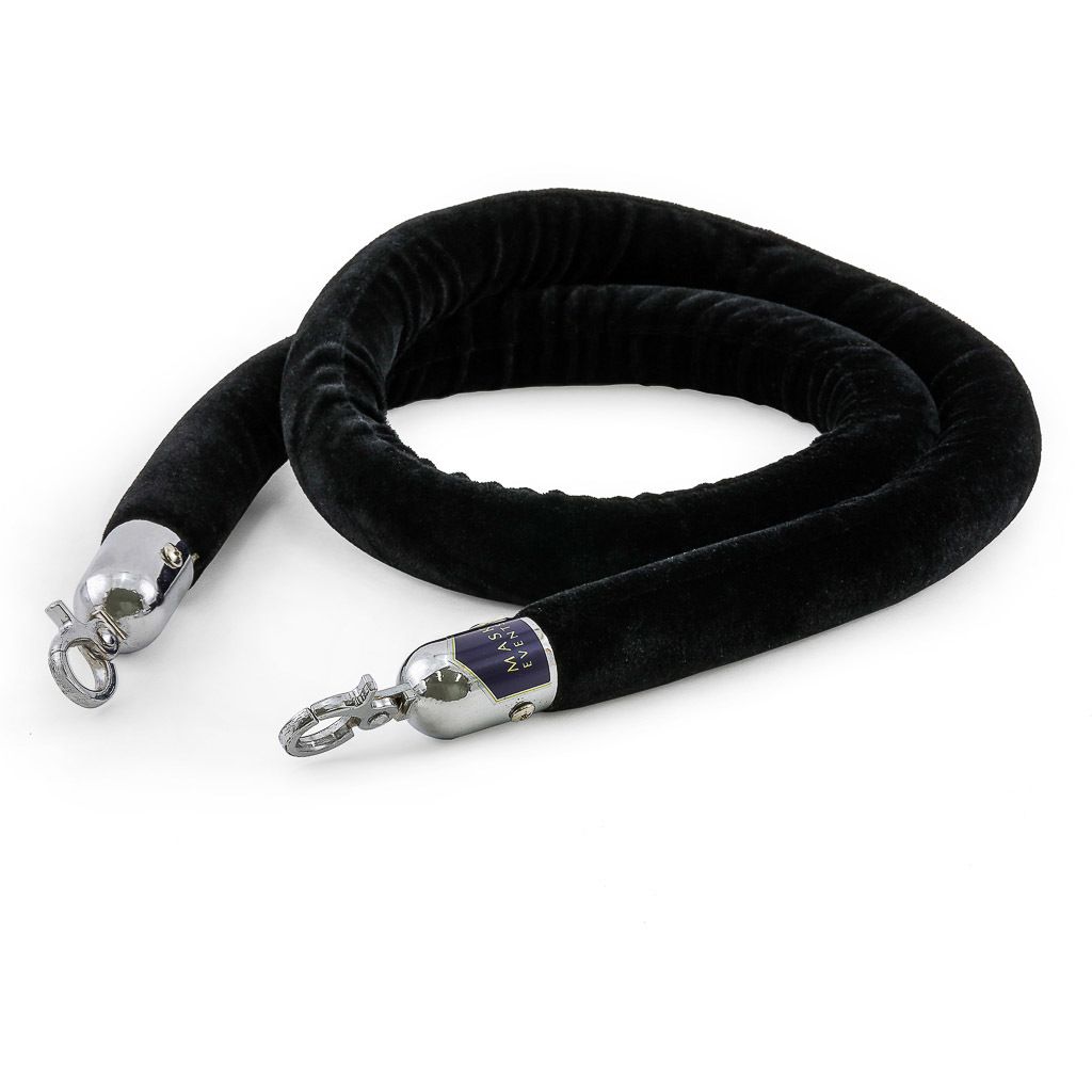 Classic Velvet Barrier Rope  Black with Chrome Ends  200 cm