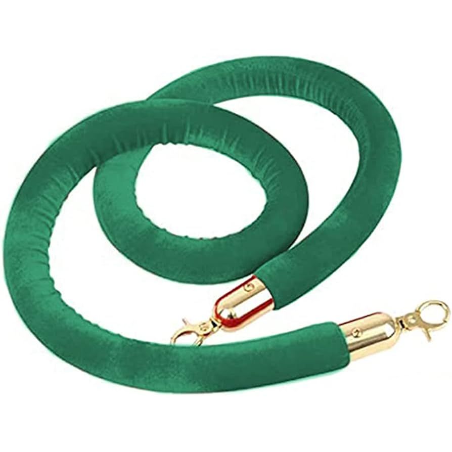 Classic Velvet Barrier Rope  Green with Gold Ends  200 cm