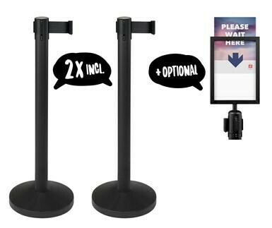 Budget Retractable  Black Post with Black Belt - Pair