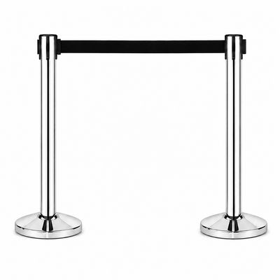 Chrome retractable queue barrier with black 3 metre belt