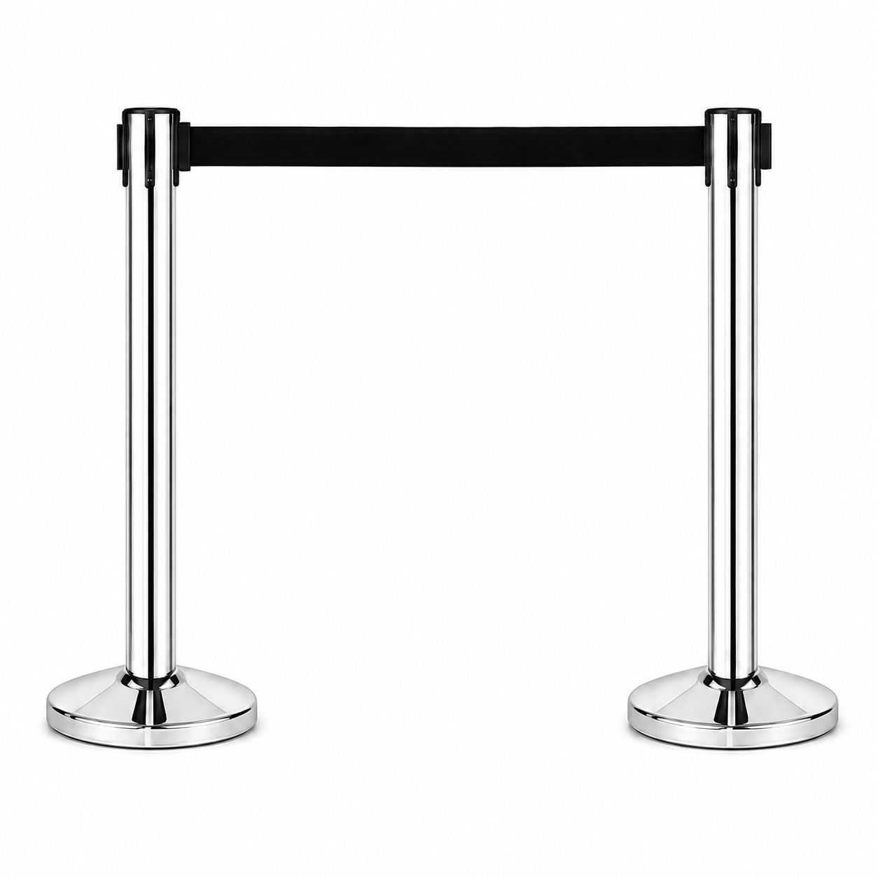Chrome Retractable Queue Barrier – 3m Belt, Belt Colour: Black Belt