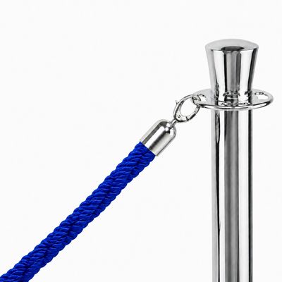 Royal blue 28mm twisted queue rope attached to chrome crown-top post