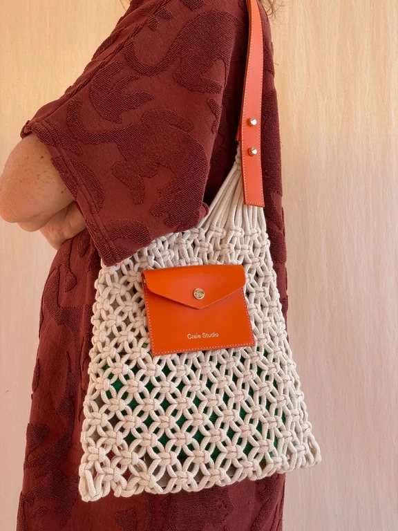 SAC WEAVES MACRAME ET CUIR &quot;CRAIE&quot;