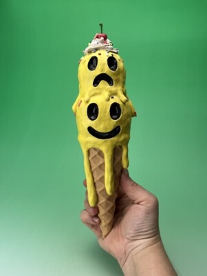 Double Scoop Smiley Frowney Ice Cream Cone Wall Piece
