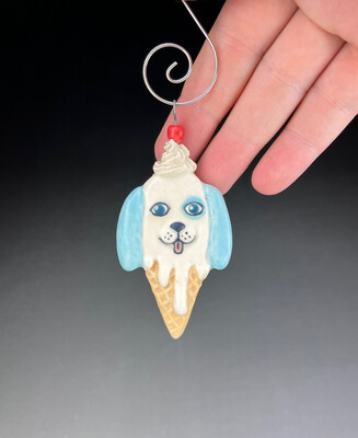 Dog Ice Cream Ornament - Blue