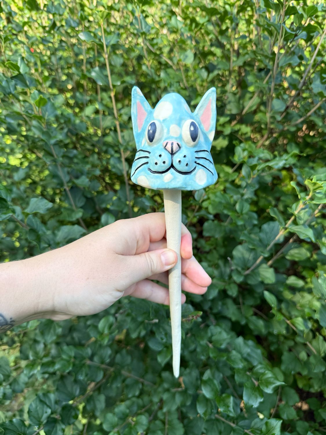 Blue Polka Dot Cat Garden Shroom (Epoxied)