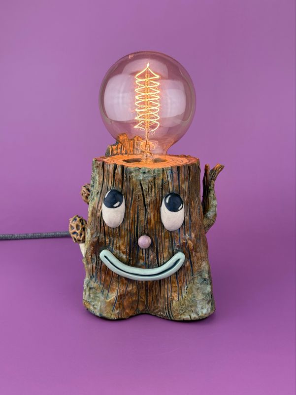 Stump Lamp With Morels