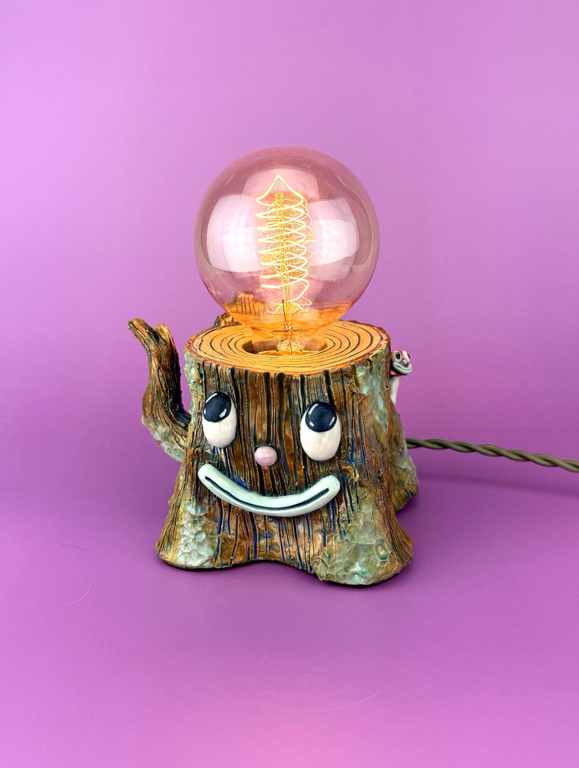 Stump Lamp With Red Mushrooms