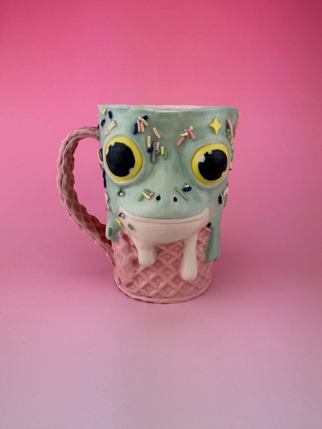 Pastel Teal/Pink Frog Ice Cream Mug