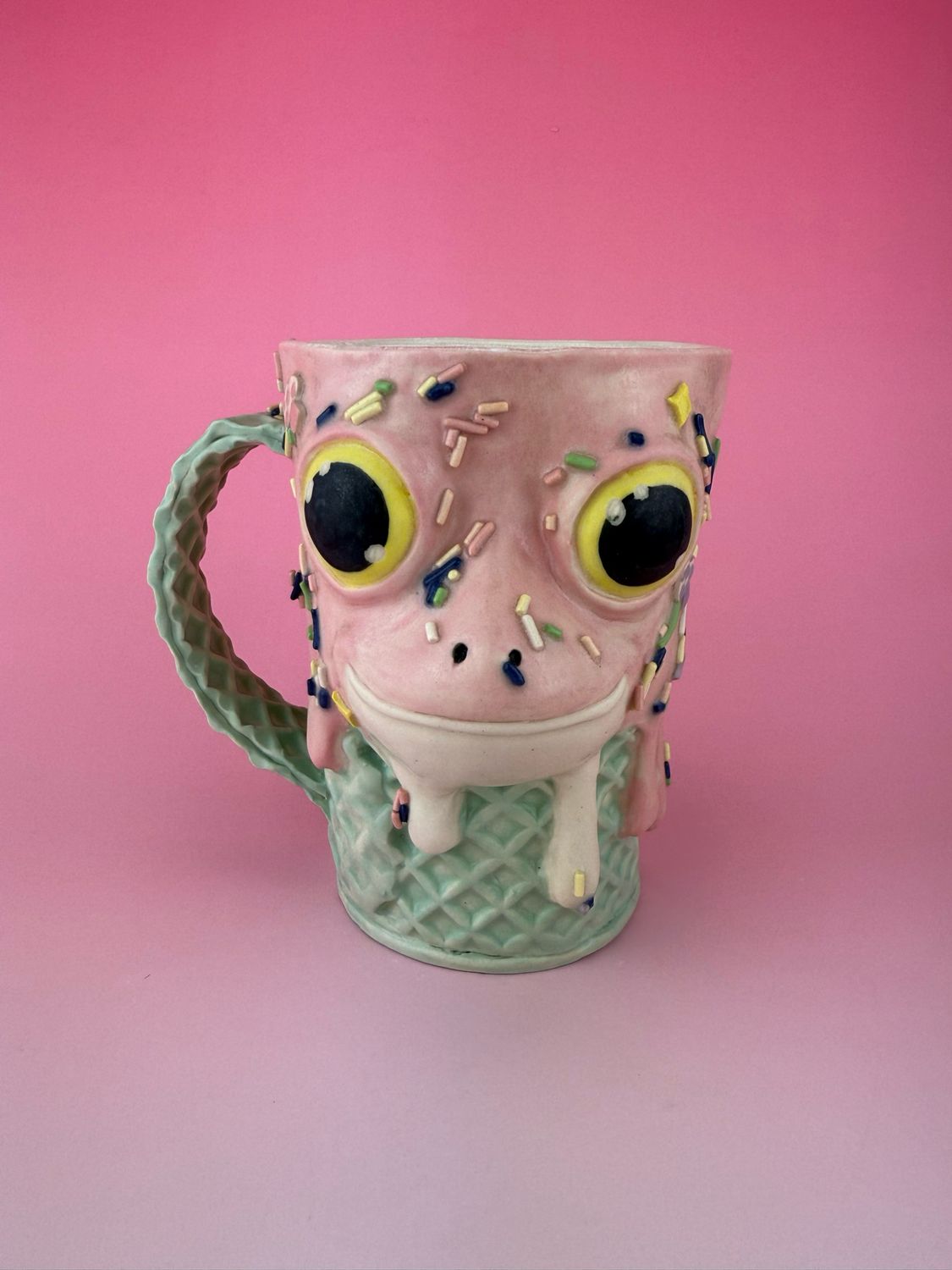 Pastel Pink/Teal Frog Ice Cream Mug