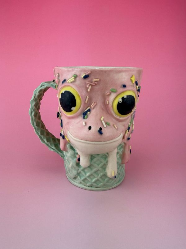 Pastel Pink/Teal Frog Ice Cream Mug