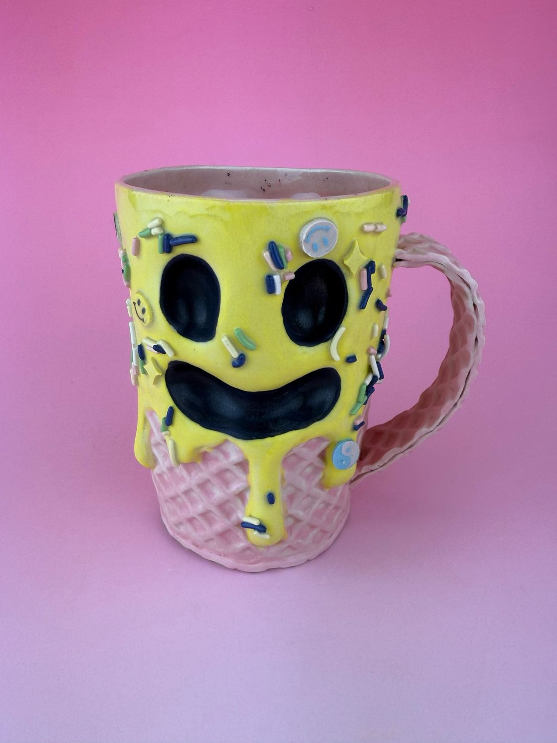 Pink Smiley/Frowney Ice Cream Mug