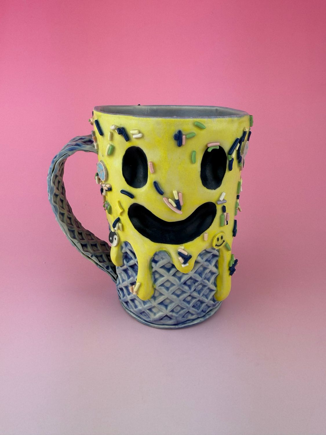 Purple Smiley/Frowney Ice Cream Mug