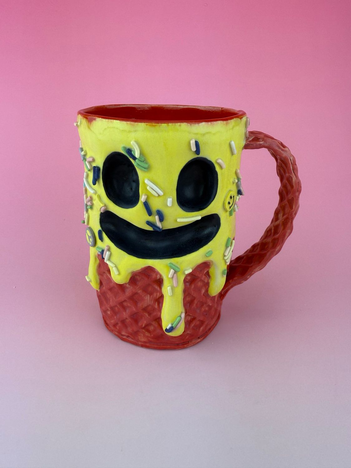 Red Smiley/Frowney Ice Cream Mug