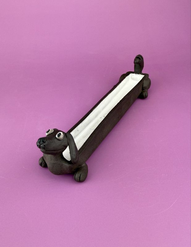 Small Dachshund Tray - White W/ Black Nose