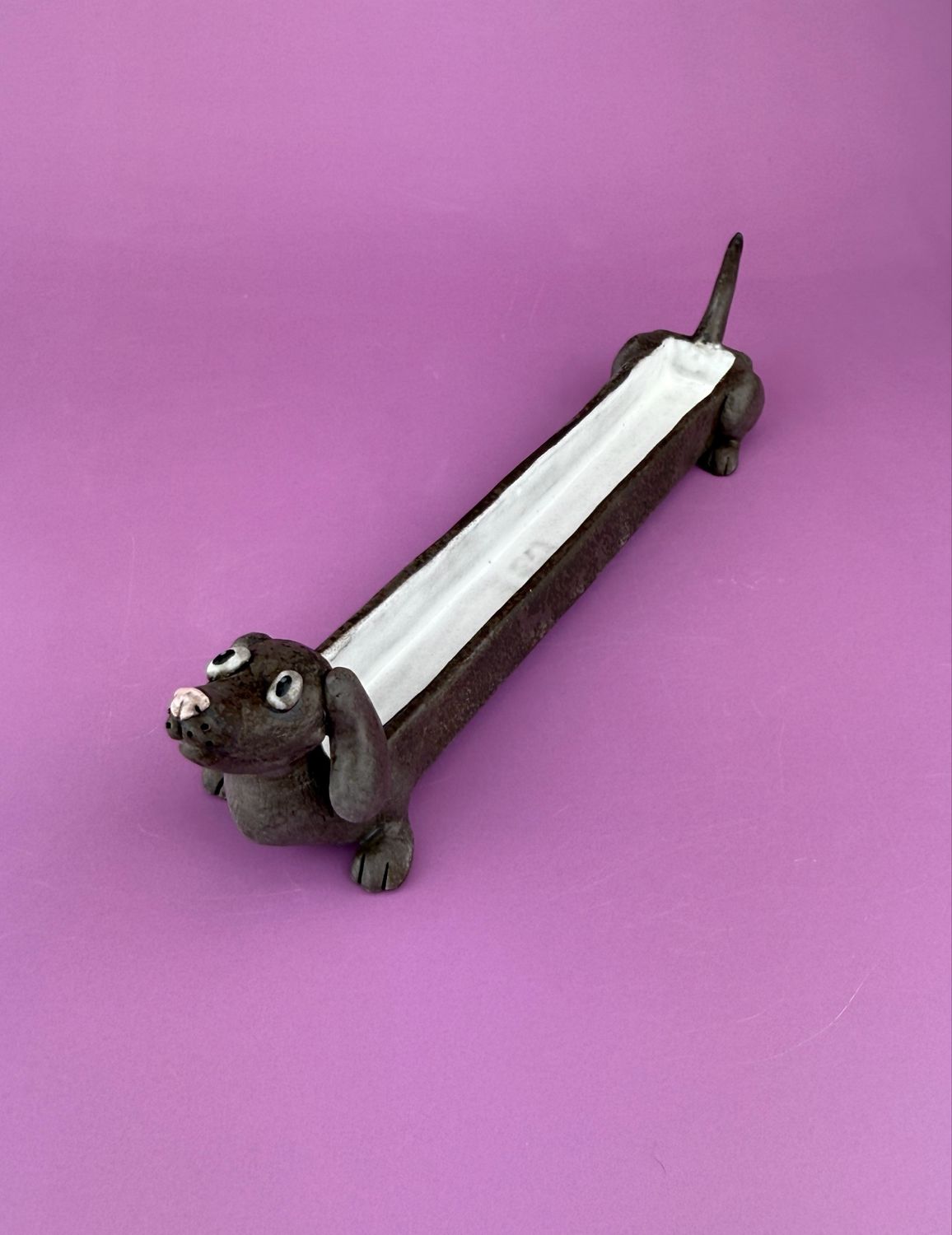 Small Dachshund Tray - White W/ Pink Nose