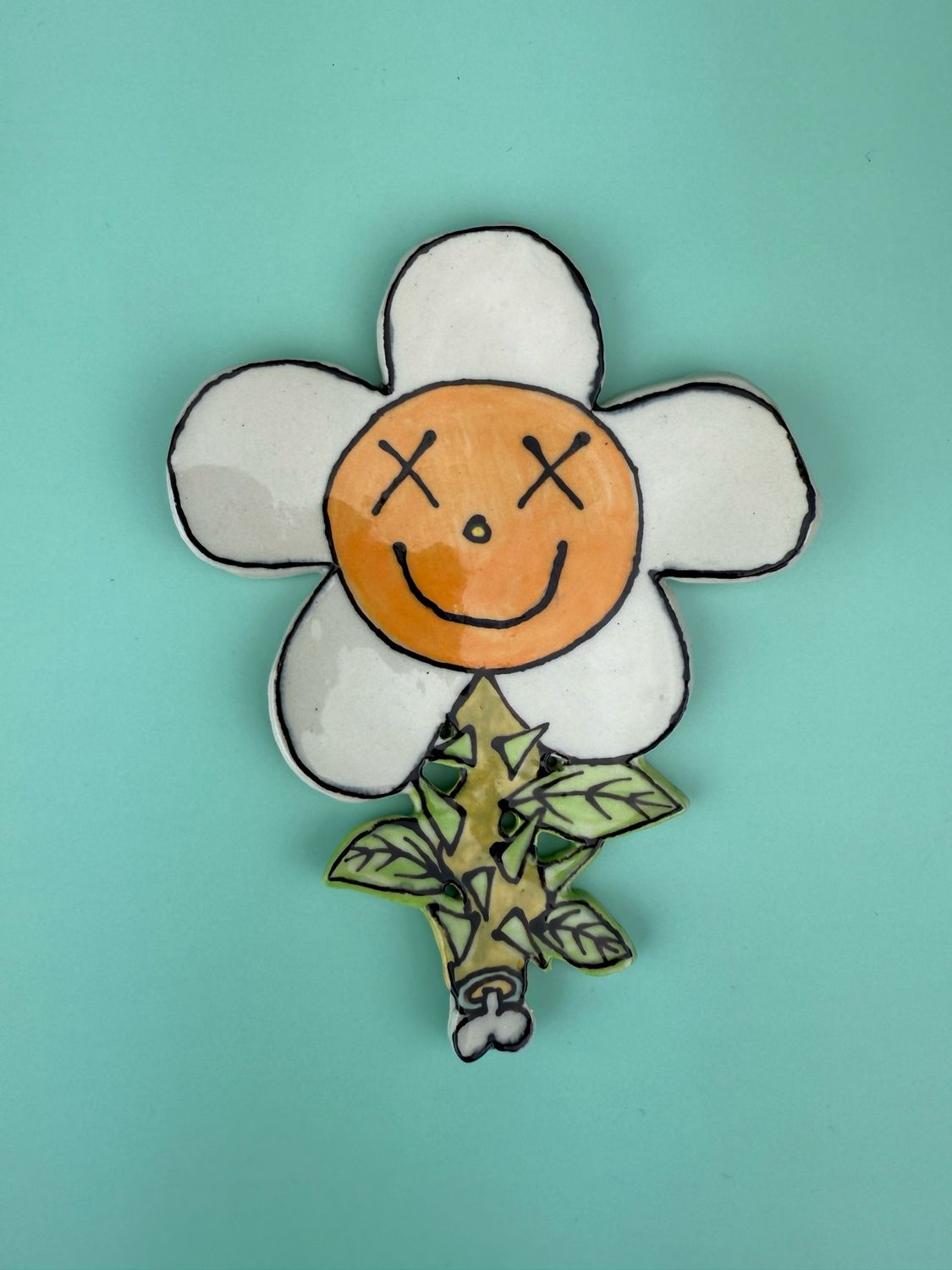 Flower Trinket Tray/Wall Piece - White/Orange