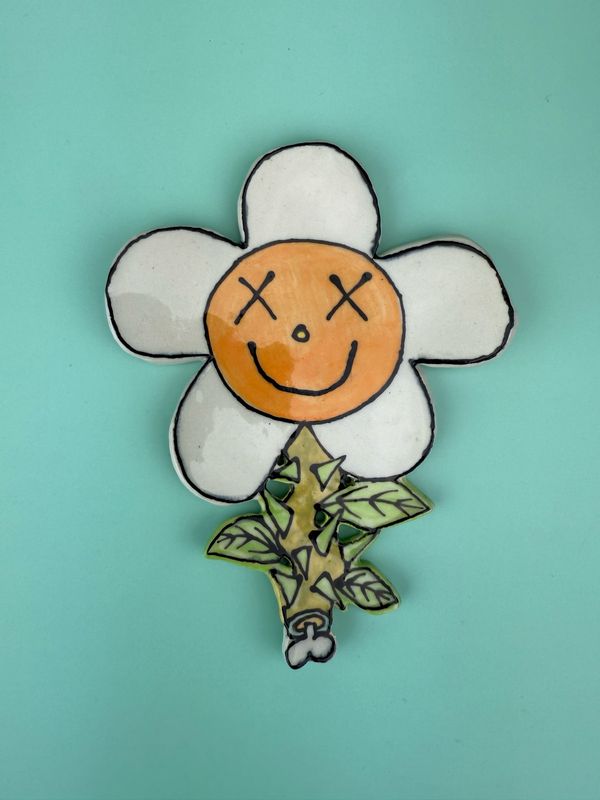 Flower Trinket Tray/Wall Piece - White/Orange