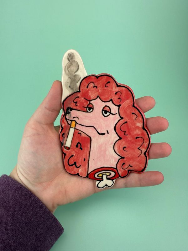 Smokin’ Poodle Tray/ Wall Piece - Pink Cig