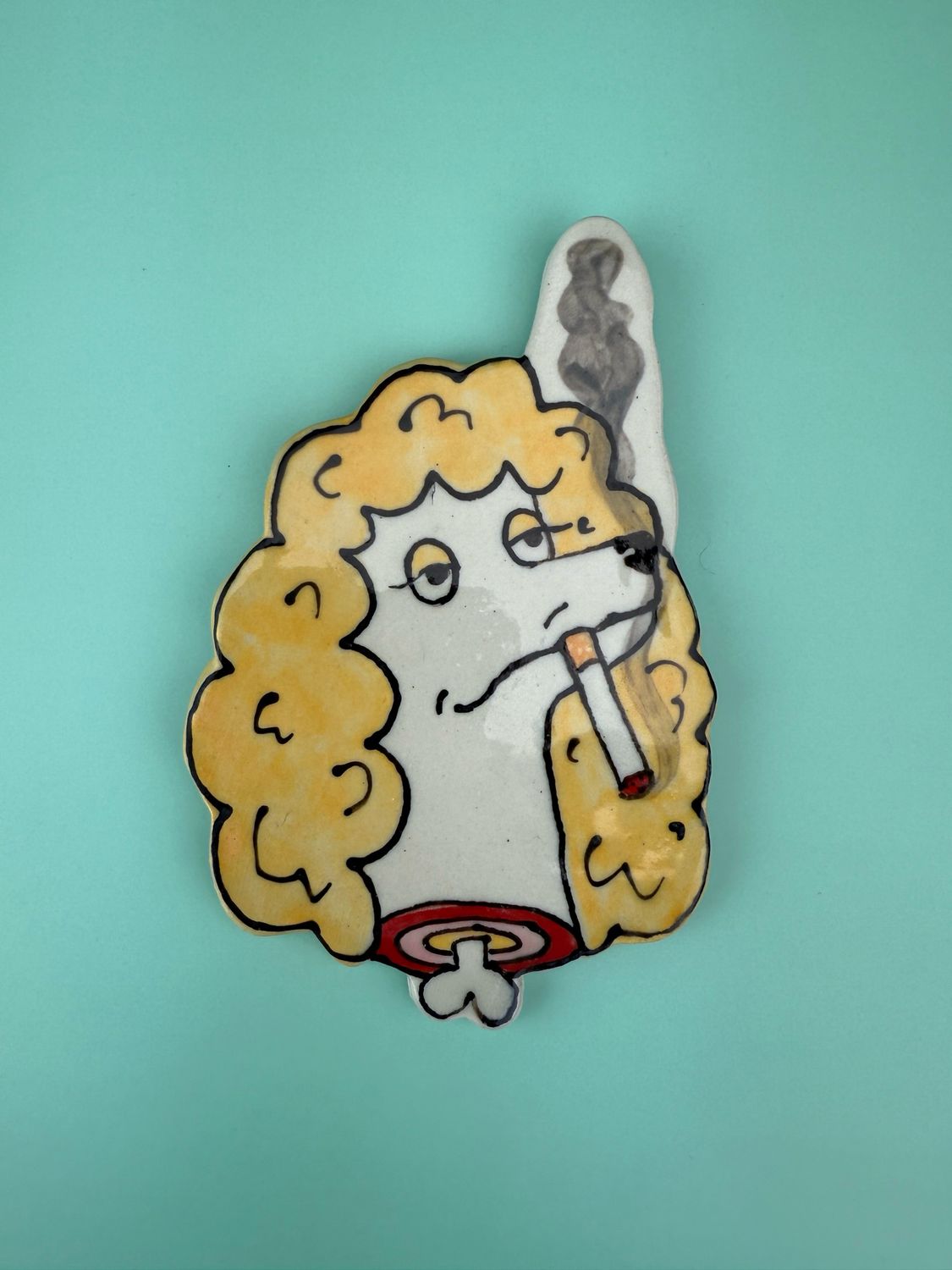 Smokin’ Poodle Tray/ Wall Piece - Yellow Cig
