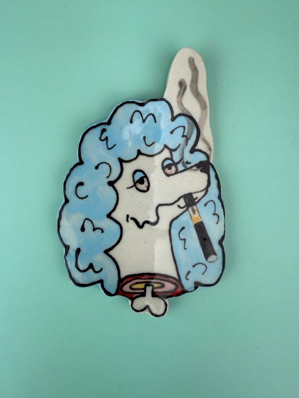 Smokin’ Poodle Tray/ Wall Piece - Blue Penjamin