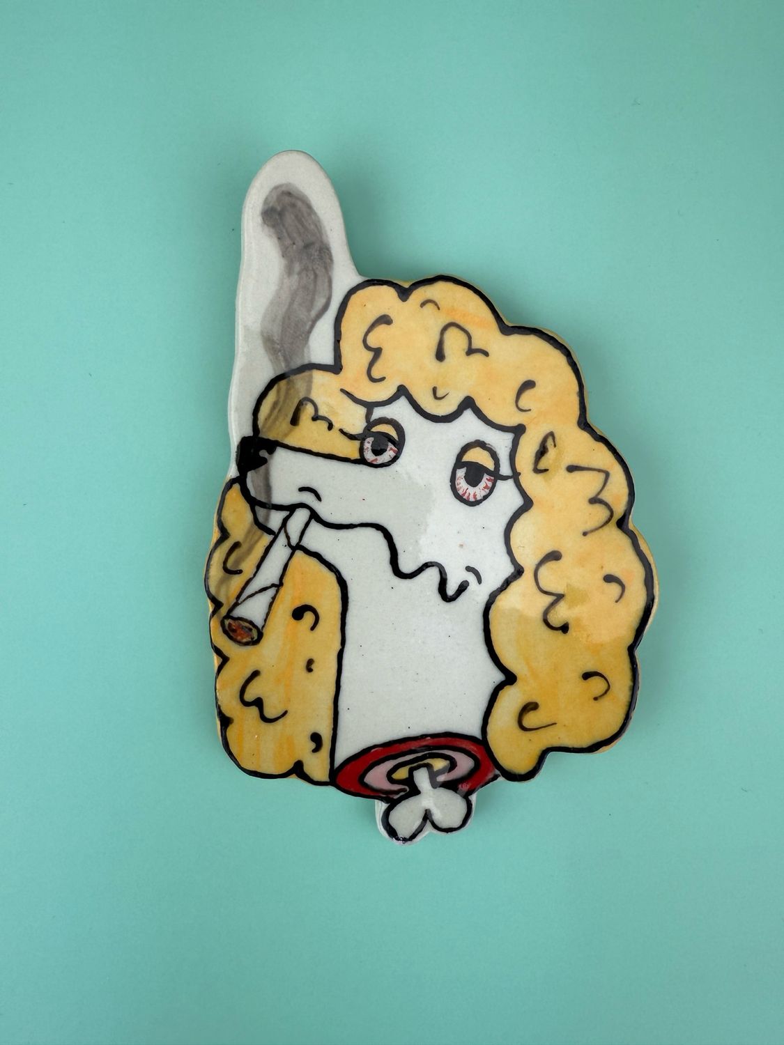 Smokin’ Poodle Tray/ Wall Piece - Yellow Doobie