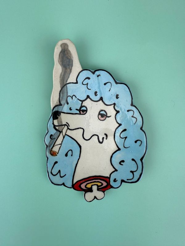 Smokin’ Poodle Tray/ Wall Piece - Blue Doobie