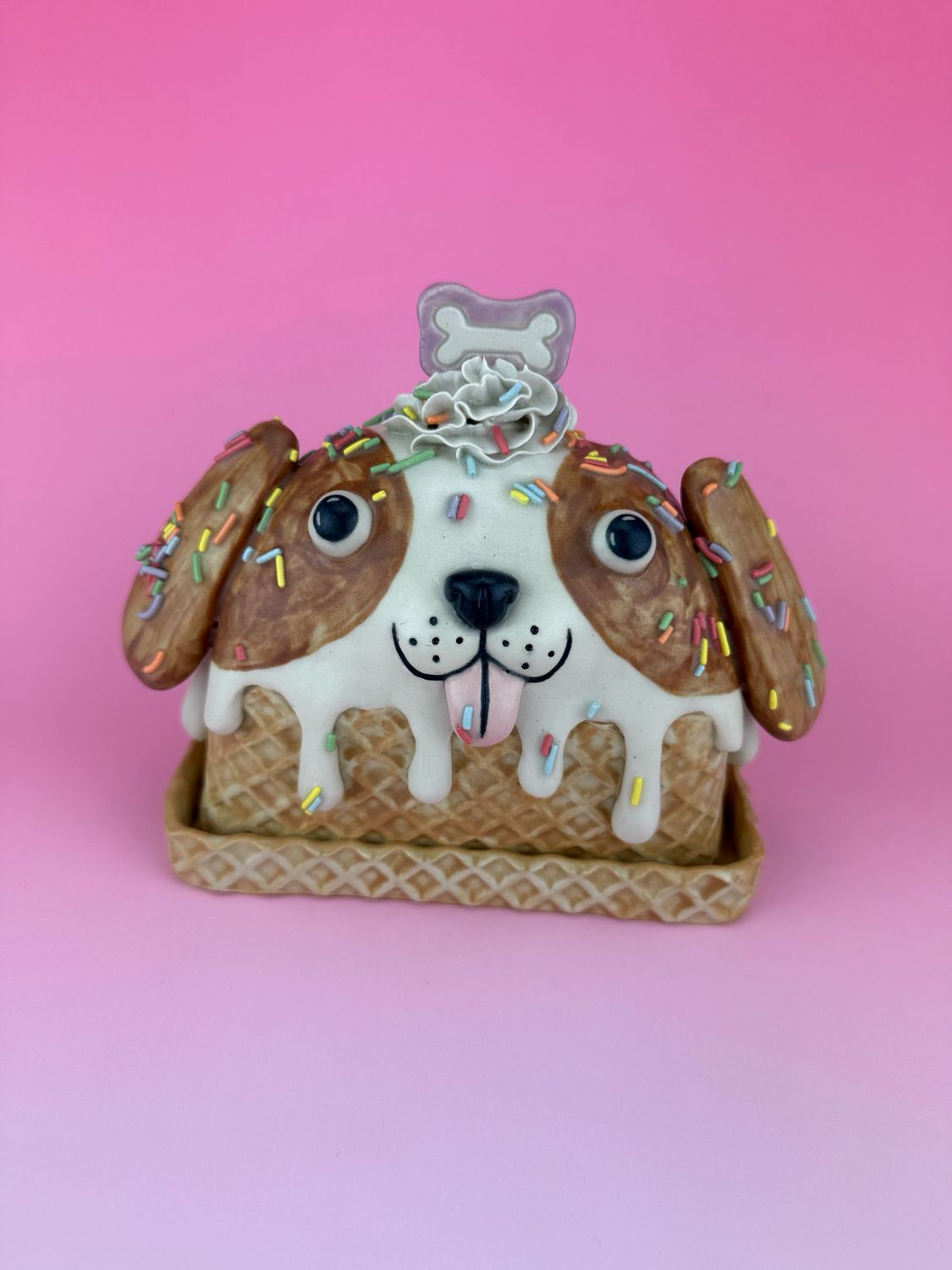 Butter Dish - Dog - Brown & White