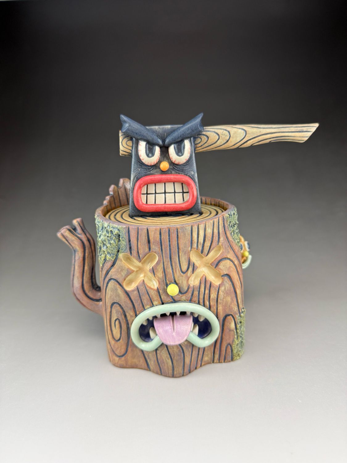 Axe Stump Jar With Morels