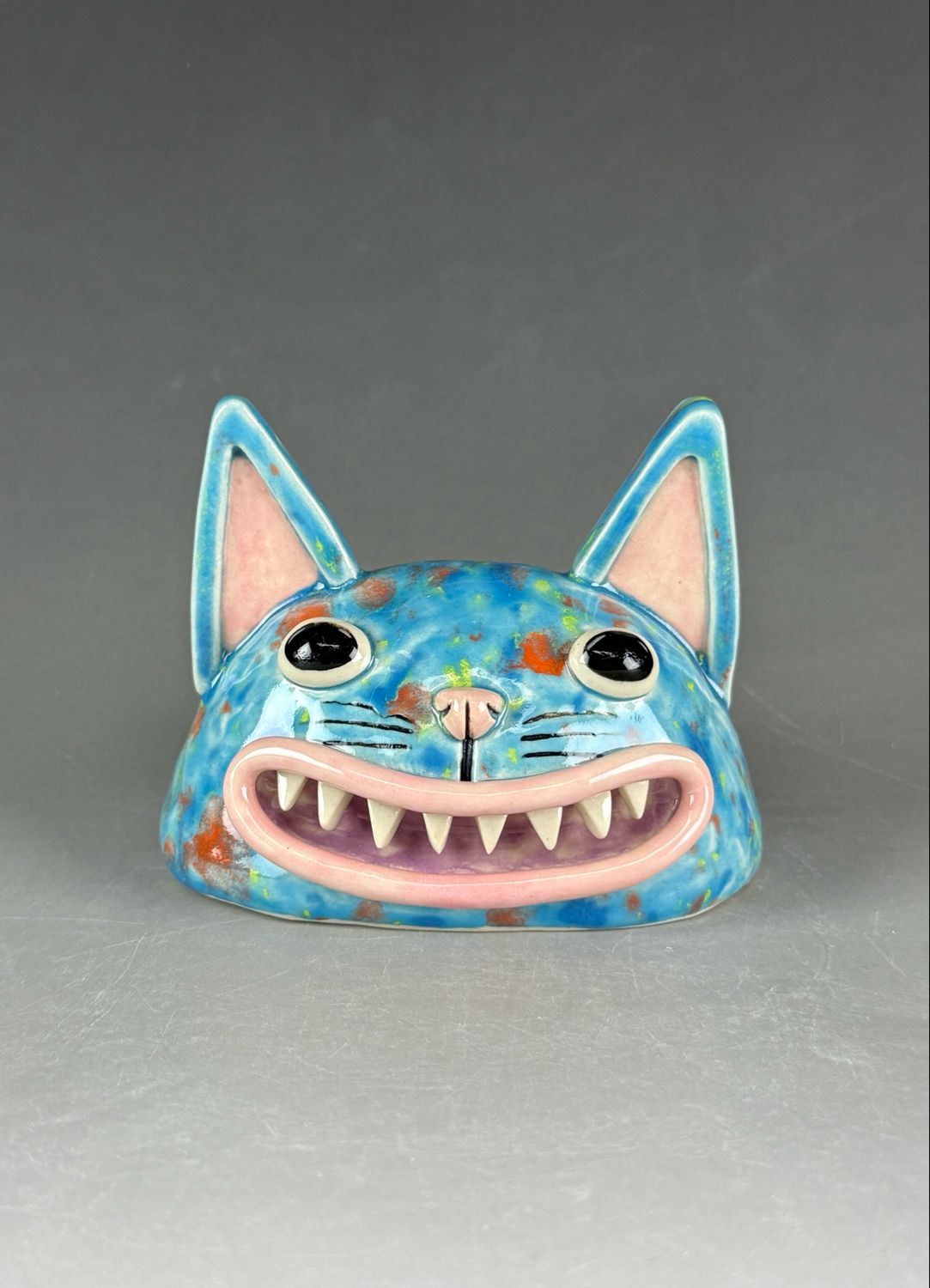 Cat Head Sculpture - Blue Speckled